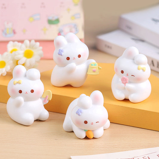 4 Pcs Mini Rabbit Statue Decor Table Cake Garden and Office Decoration PVC Miniature Rabbit Toy with Chinese Style