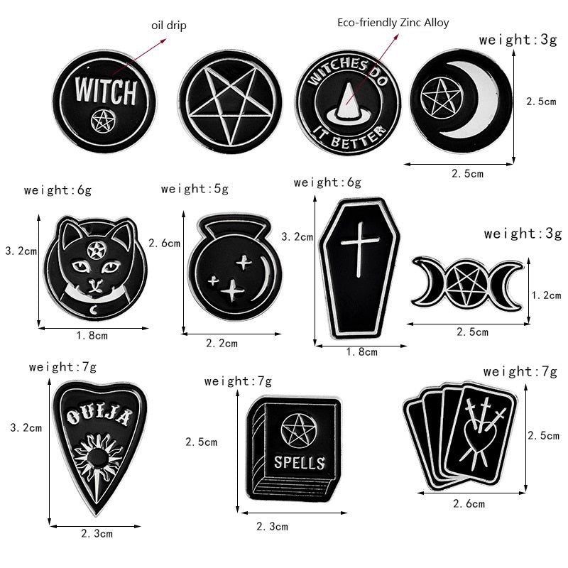 Bulk Halloween 2023 Brooch Pins for Women Moon Coffin Witch Book Hat Punk Vintage Brooch Set Wholesale