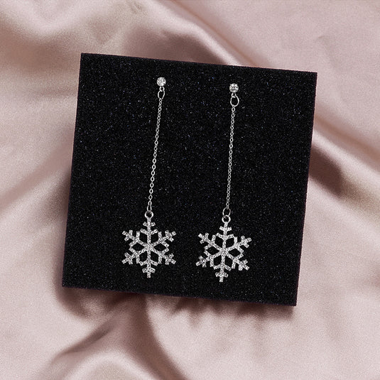 Bulk Christmas 2023 Tassel Earrings 925 Diamond Snowflake Korean Style Earrings Wholesale