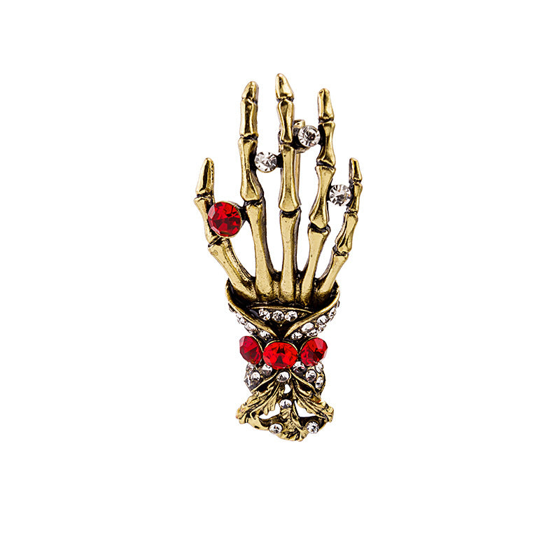 Bulk Halloween 2023 Brooch Pins Hip-hop Skeleton Palm Diamonds Accessory for Party Wholesale