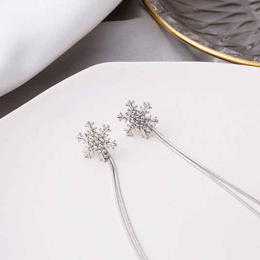 Bulk Christmas 2023 Korean Style Earrings Diamond Snowflake Tassel Earrings Wholesale