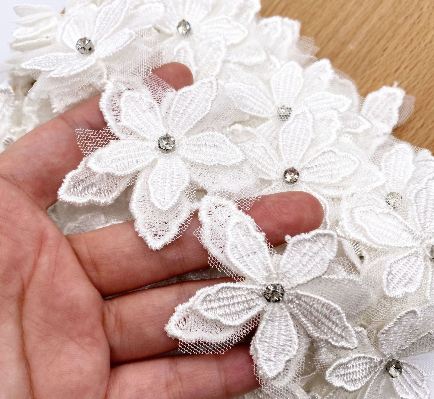 Bulk Hair Band 3D Hypoallergenic Rhinestones Mesh Flower with Lace Accessories for Baby Wholesale
