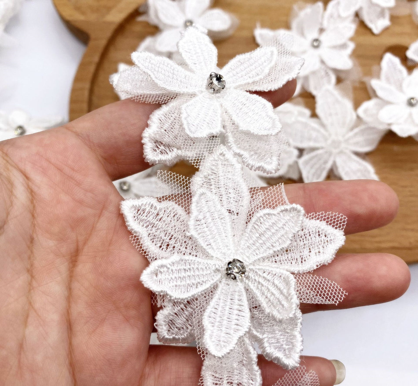Bulk Hair Band 3D Hypoallergenic Rhinestones Mesh Flower with Lace Accessories for Baby Wholesale