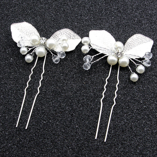 Bulk Hair Accessory Women Baroque Pearl Leaf U-shaped Hairpin for Bride Headdress Wholesale