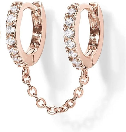 Bulk Gold Earrings for Women Double-hole Chain Earrings Zirconia Small Hoop Earrings Party Wedding Wholesale