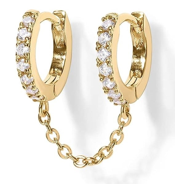 Bulk Gold Earrings for Women Double-hole Chain Earrings Zirconia Small Hoop Earrings Party Wedding Wholesale