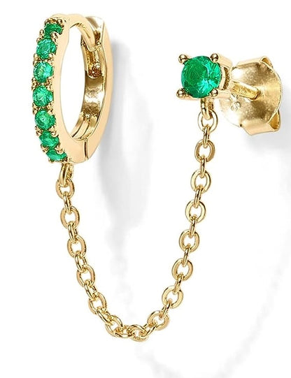 Bulk Gold Chain Earrings Double Piercing Dangle Chain Hoop Earrings Cubic Zirconia Ear Studs Women Wholesale