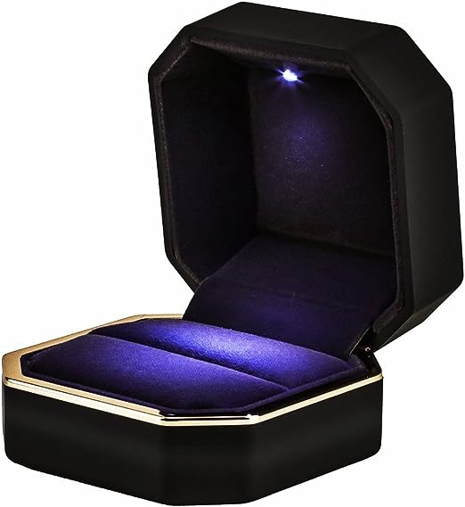 Bulk Ring Jewelry Box Square Velvet Jewelry Boxes Gift with LED Light for Proposal Engagement Wedding Wholesale