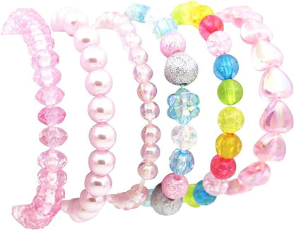 Bulk Beaded Bracelets Set Princess Bracelet Elastic Rainbow Stretchy Pink Bracelets for Women Girls Wholesale