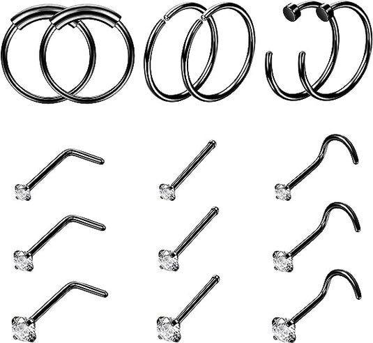 Bulk Nose Ring Stud 15PCS Surgical Steel Nose Rings Hoop Studs Cartilage Earrings Body Piercing Jewelry Wholesale