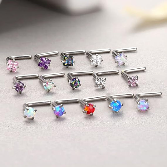 Bulk Diamond Stud Nose Ring Hypoallergenic Zirconia Nose Rings Studs L Shaped Nose Piercing Jewelry Nose Rings for Women Wholesale