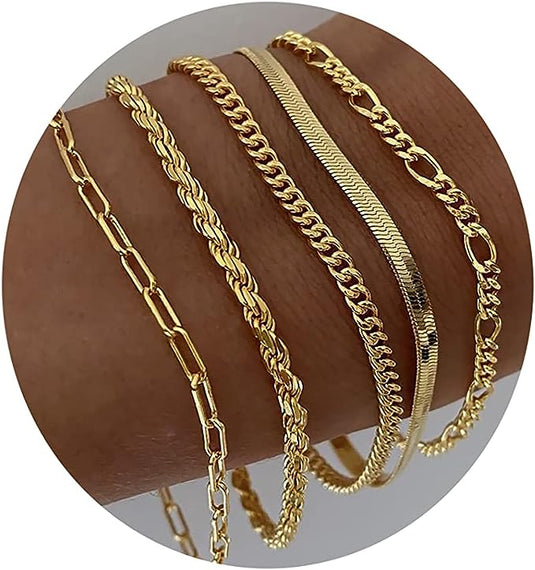 Bulk Gold Bracelets Set for Women Cuba Chain Beads Jewelry Sets for Women Cute Tennis Beaded Bracelets for Women Paperclip Chain Dainty Bracelet Gifts for Women Girls Wholesale