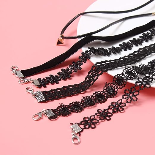 Bulk Necklaces Set for Women 6 PCS Black Velvet Classic Gothic Lace Chokers Vintage Necklace Gifts Wholesale