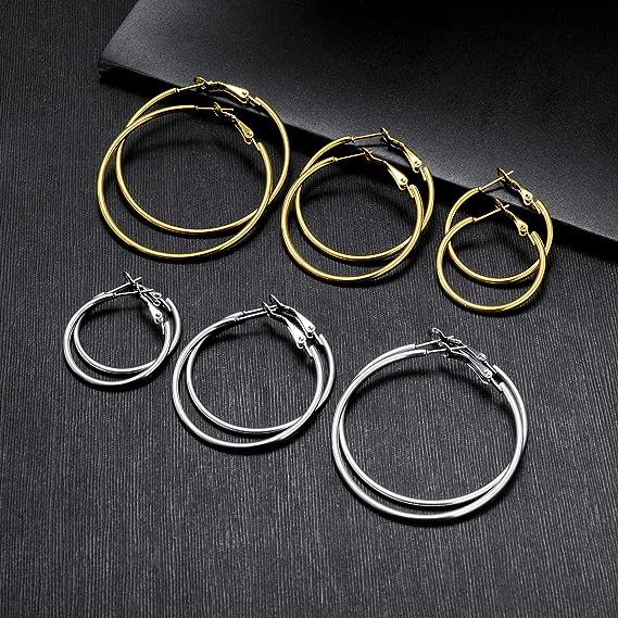Bulk Gold and Silver Earrings 6 Pairs Circle Hypoallergenic Women's Earrings Set Wholesale
