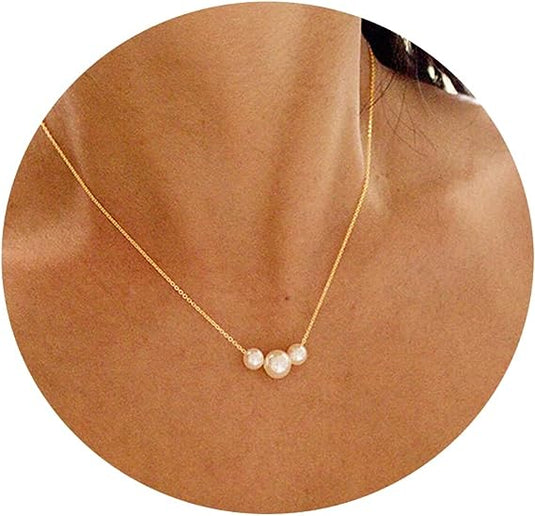 Bulk Three Pearls Necklaces for Women Girls Gifts Wholesale