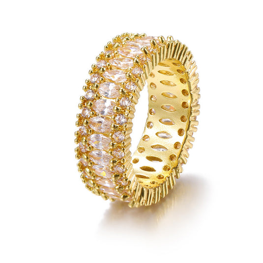 Bulk Rings Diamond 18K Colours Hollow Out Chunky Gold Ring Baguette Ring Non-Tarnish Copper Rings for Women Wholesale