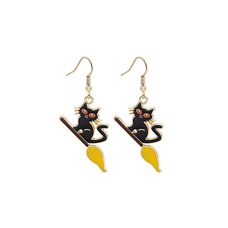 Bulk Halloween 2023 Earrings Gothic Bat Magic Hat Kitten Cartoon Earrings for Women Men Gifts Wholesale