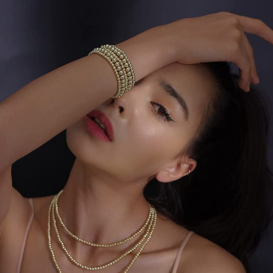 Bulk Bracelet Elastic 14K Gold Plated Stretchable Bead Ball Bracelet for Women Wholesale