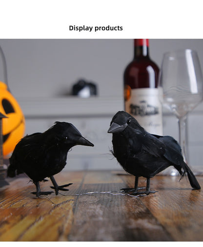 Bulk Halloween 2023 Decorations Simulated Feather Crow Photography Props for Desktop Decor Wholesale