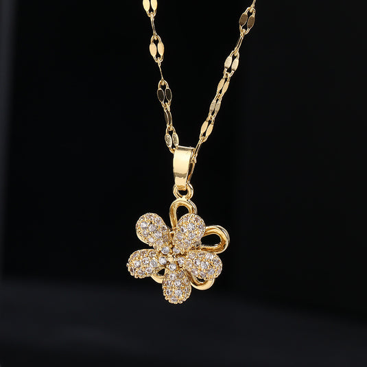 Bulk 18K Pendant Necklace Women with Double layered Diamond Flower Necklace Wholesale