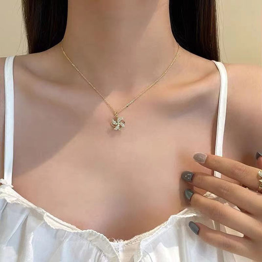 Bulk Rotatable Windmill Necklace for Women with Diamond  Double Layer Pendants O-chain Necklace Wholesale