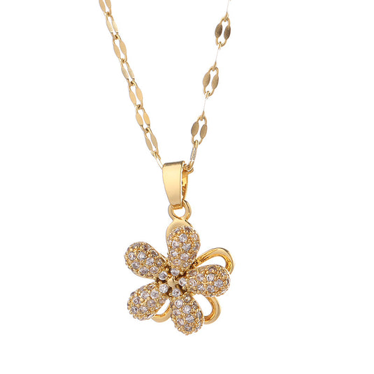 Bulk 18K Pendant Necklace Women with Double layered Diamond Flower Necklace Wholesale