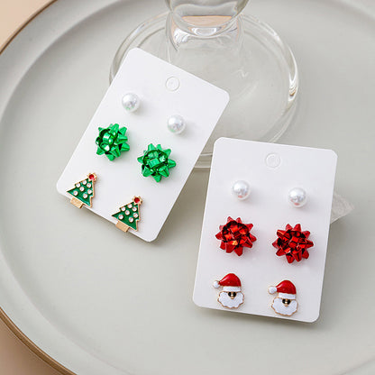 Bulk Christmas 2023 Earrings for Women Christmas Tree Flowers Pearl Ear Studs Wholesale