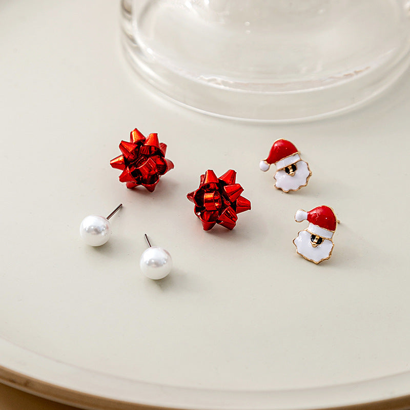 Bulk Christmas 2023 Earrings for Women Christmas Tree Flowers Pearl Ear Studs Wholesale