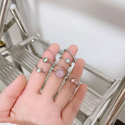 Bulk Rings Women Silver Star Moon Gemstone Ring Vintage Stackable Rings Set Gifts Wholesale