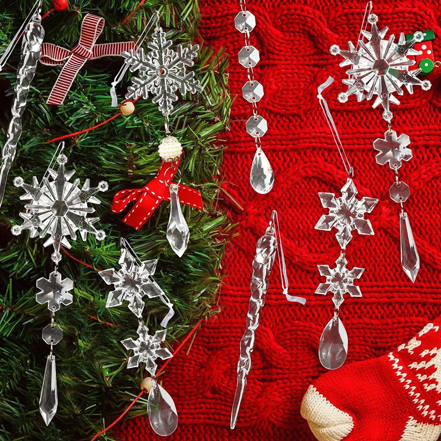 Bulk Christmas Ornaments 2023 Transparent Acrylic Snowflake Icicle Accessories for Party Decoration Wholesale