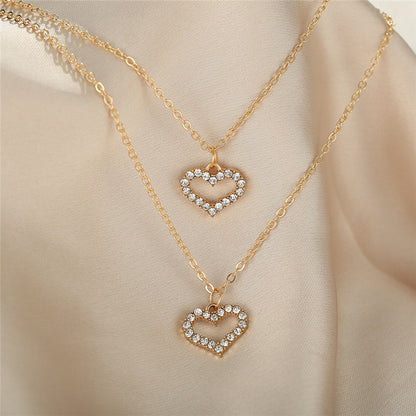 Bulk Double Layer Necklace Rhinestones Pendant Necklaces for Women Gifts Wholesale