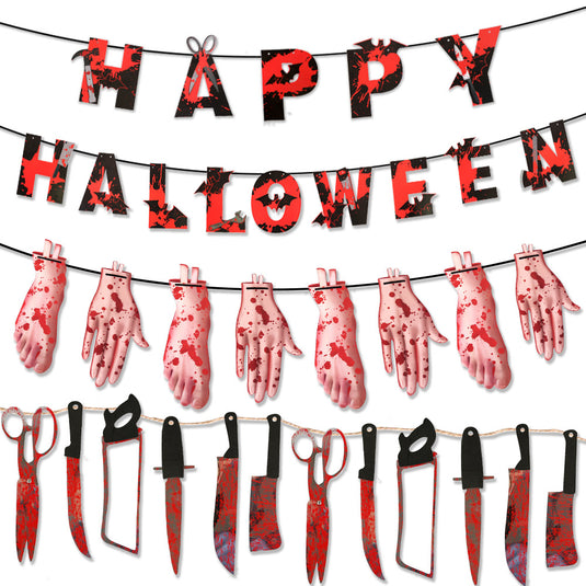 Bulk Halloween 2023 Decorations Horizontal Version Blood Knife Pulling Flag Wholesale