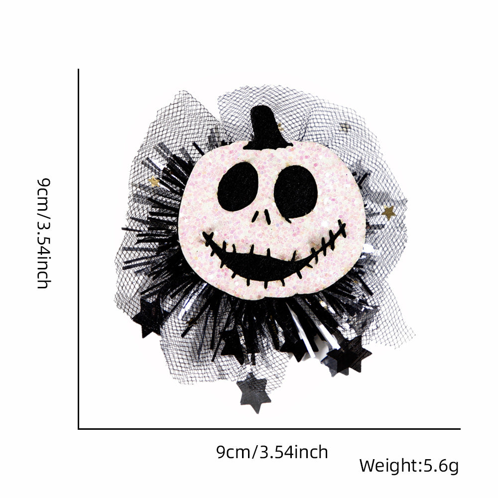 Bulk Halloween 2023 Headdress Decorations Horror Spider Pumpkin Mesh Yarn Children's Hairpin for Party Wholesale