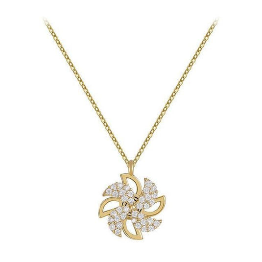 Bulk Rotatable Windmill Necklace for Women with Diamond  Double Layer Pendants O-chain Necklace Wholesale