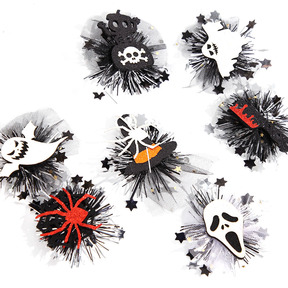 Bulk Halloween 2023 Headdress Decorations Horror Spider Pumpkin Mesh Yarn Children's Hairpin for Party Wholesale