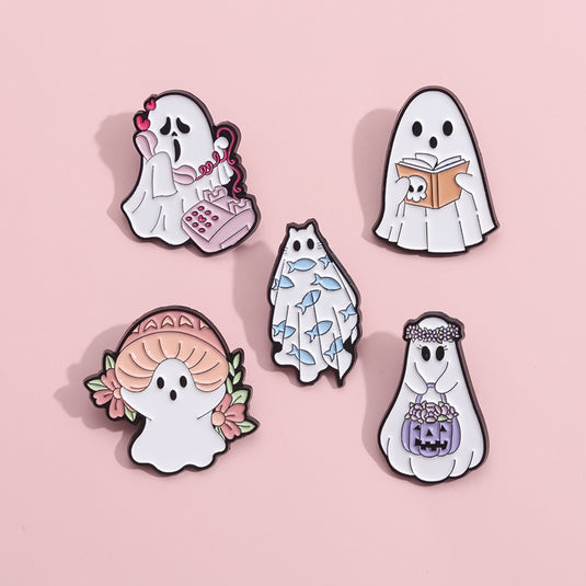 Bulk Halloween 2023 Brooch Pins Sets Cute White Ghost Scarf Button Badge Accessories Wholesale