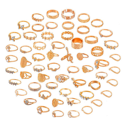 Bulk Gold Rings Set for Women Girls 62 Pcs Boho Stackable Rings Hollow Carved Crystal Stacking Rings for Gift Wholesale
