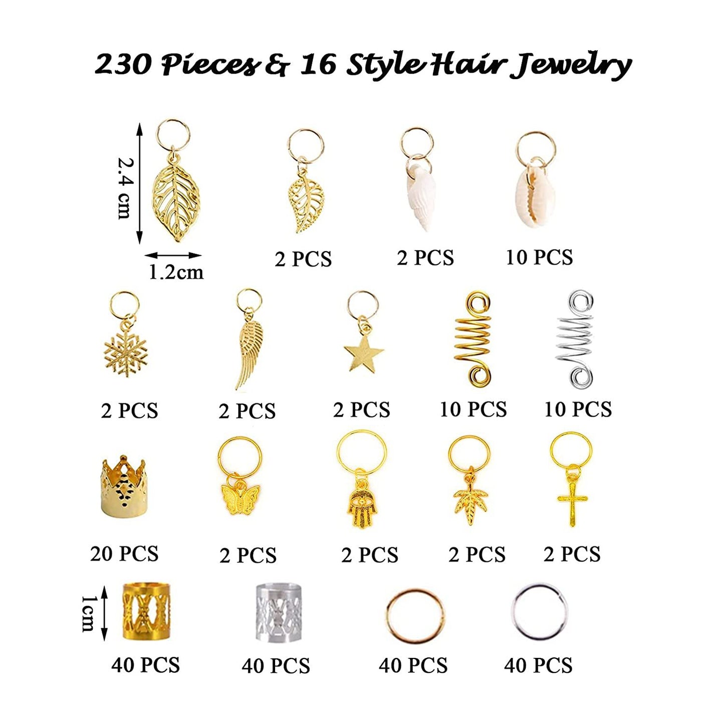 Bulk Hair Accessory for Women 230 Pcs Hair Jewelry for Braids Loc Jewelry Hair Decorations Leaf Pendant Hair Accessories Adjustable Spring Hair Charms Hair Rings for Braids Wholesale