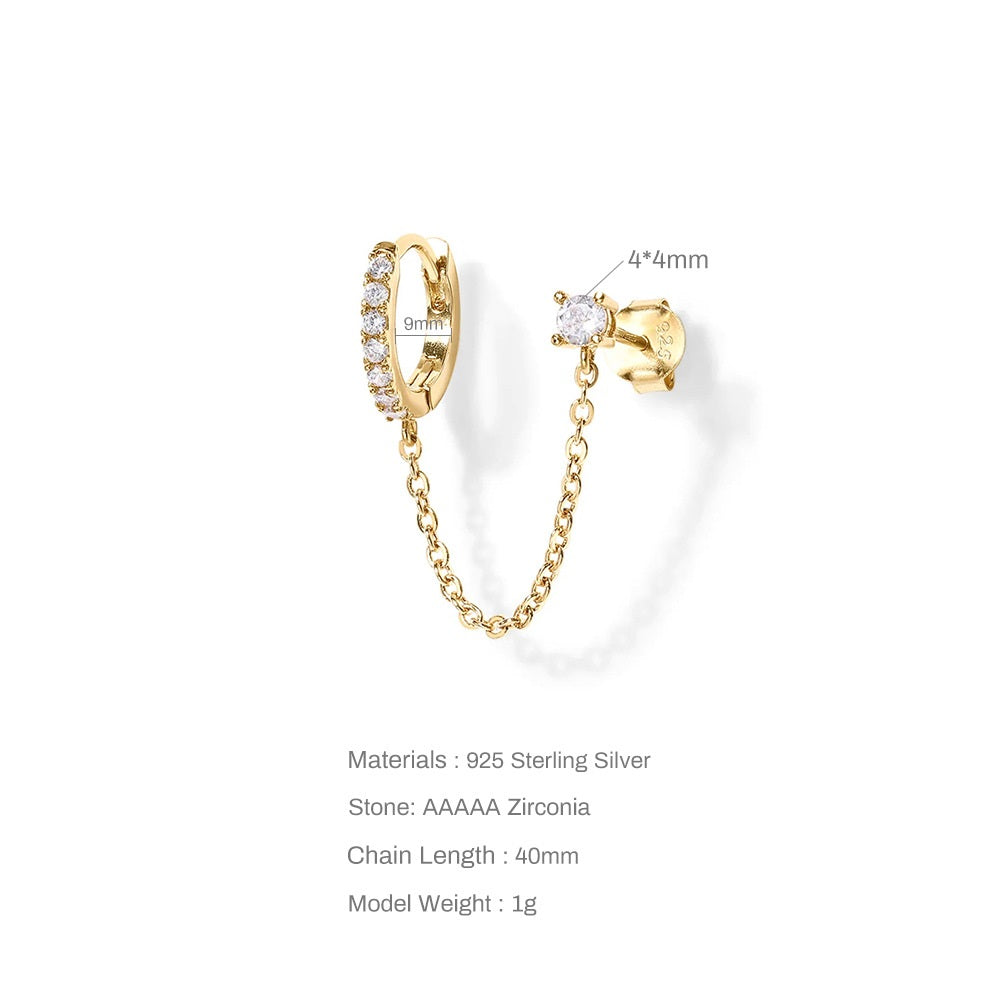 Bulk Gold Chain Earrings Double Piercing Dangle Chain Hoop Earrings Cubic Zirconia Ear Studs Women Wholesale