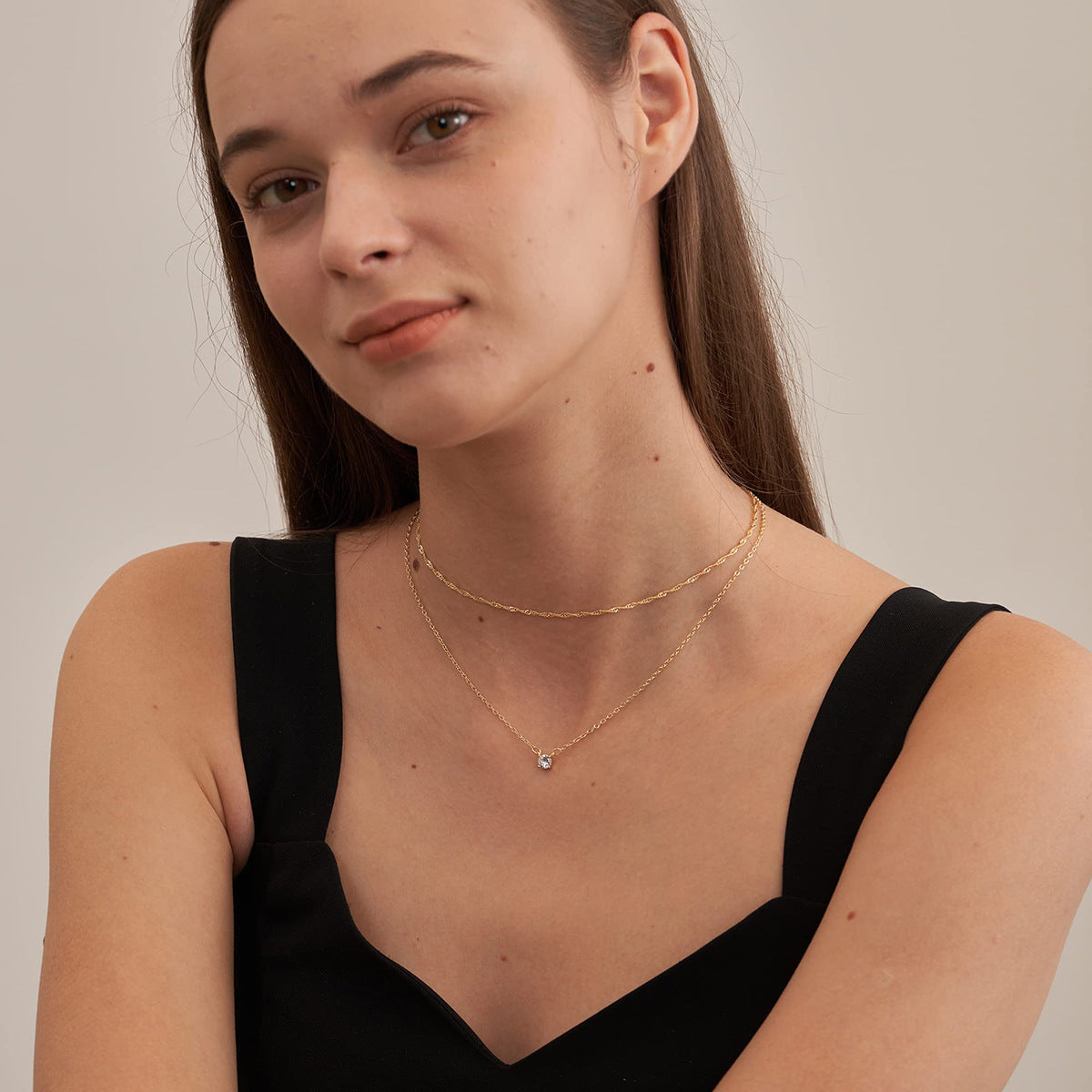 Bulk Diamond Necklaces for Women Detachable Trendy Gold Double-Layer Necklaces Pendant Necklace Gifts Wholesale