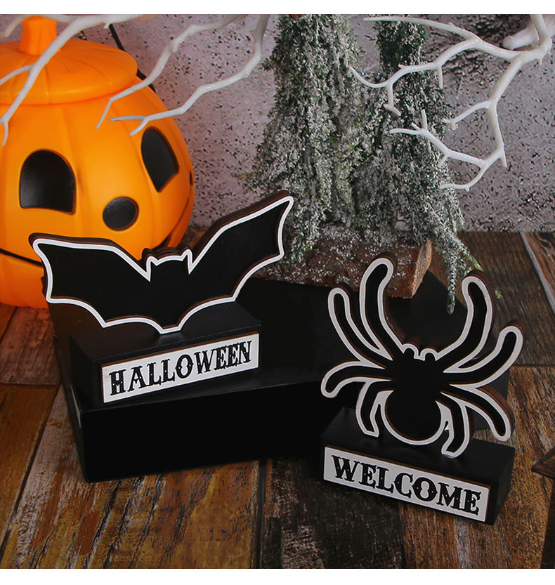 Bulk Halloween 2023 Decorations Wooden Spider Bat Sign Ornaments Wholesale